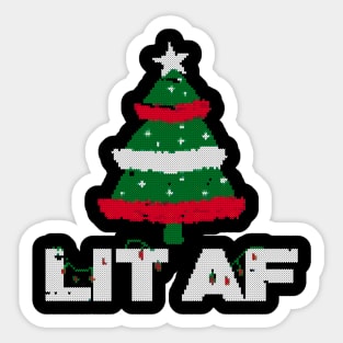 lit af christmas tree ugly sweater Sticker